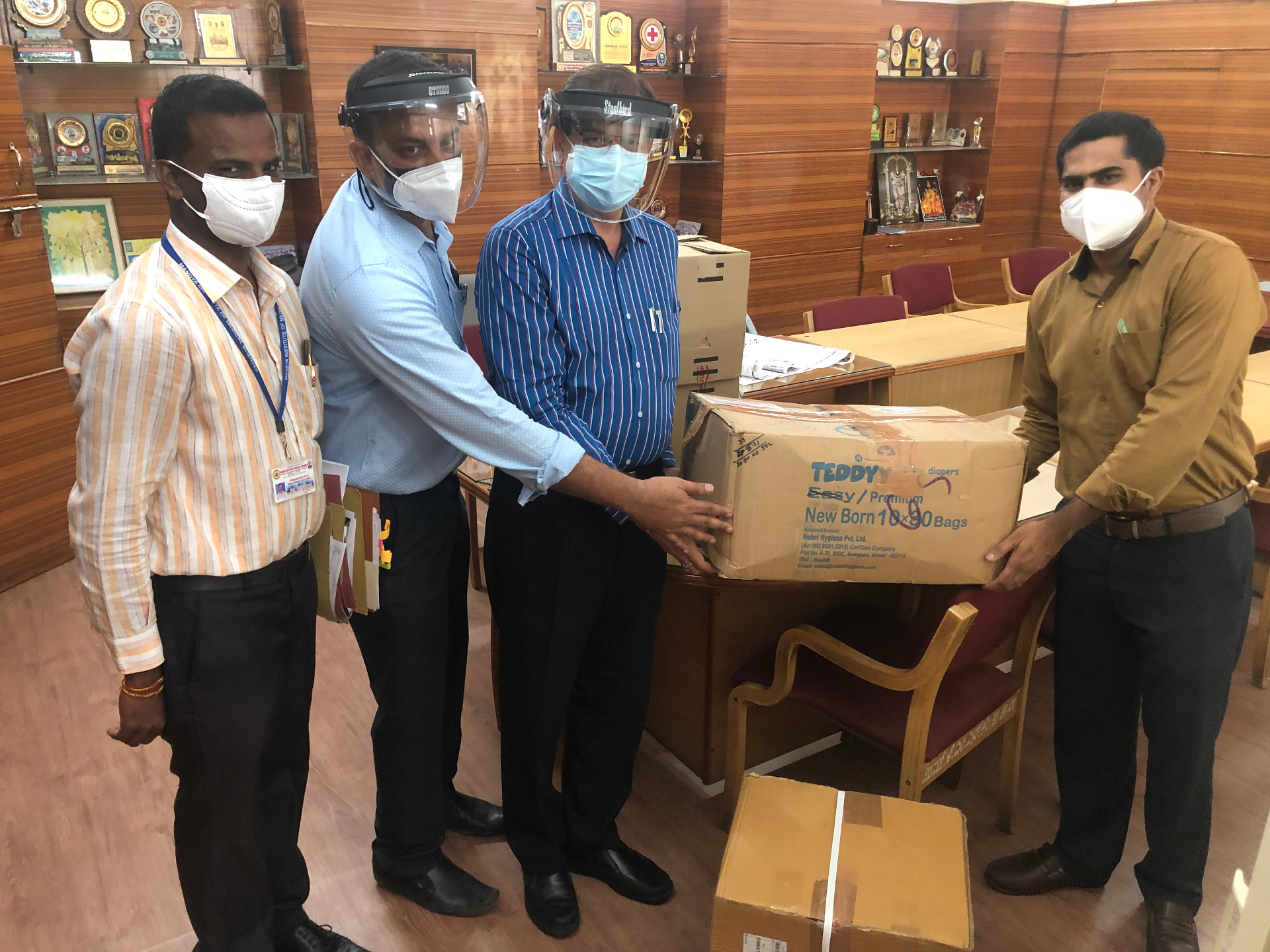 Newborn care supplies delivered to MIMS Mandya's paediatric unit.
