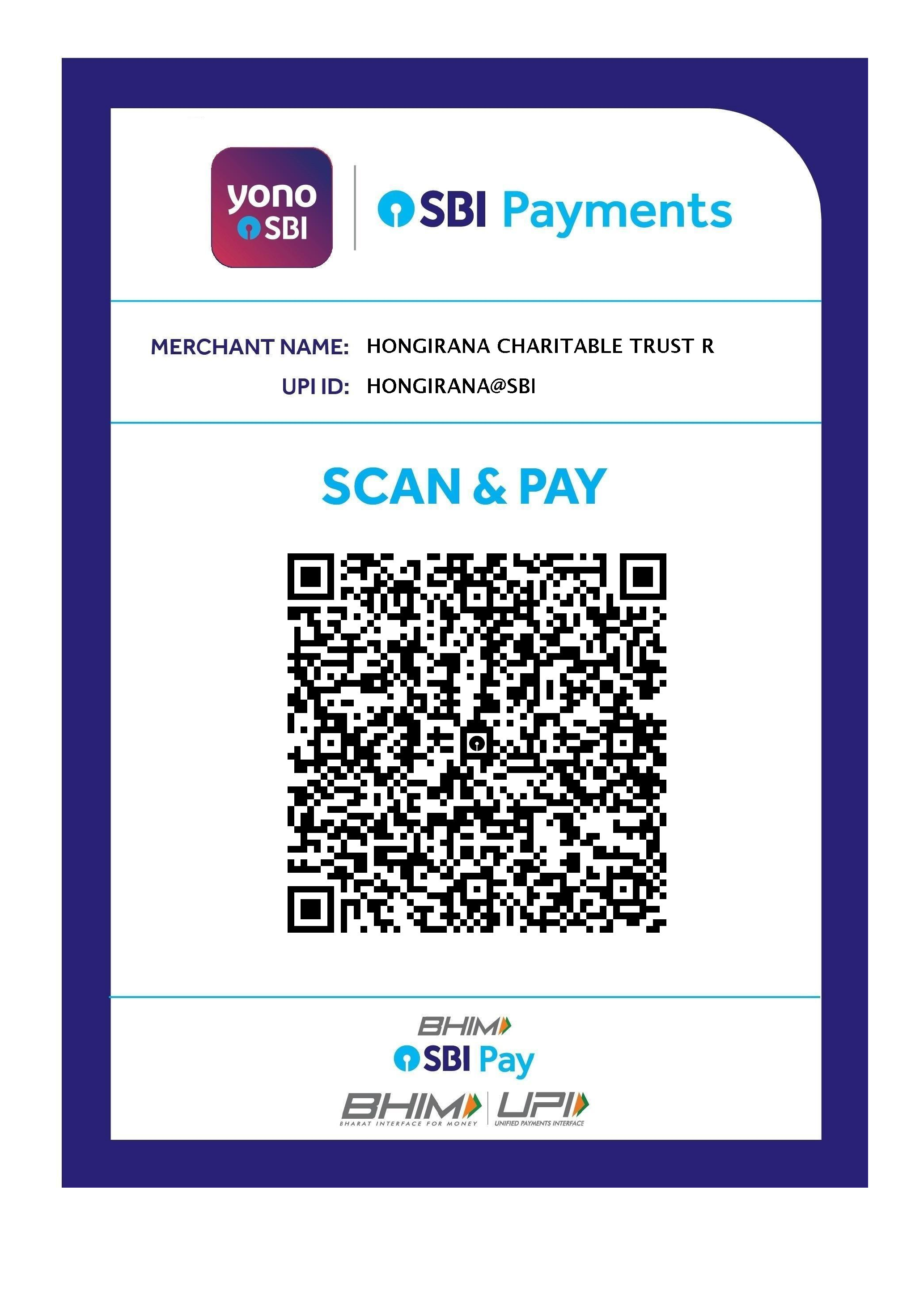 Hongirana Charitable Trust UPI QR code (HONGIRANA@SBI)